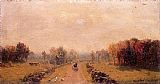 Country Canvas Paintings - Carriage on a Country Road
